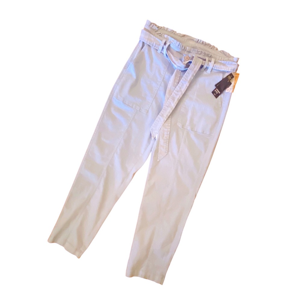 NWT Crown & Ivy Blue Paperbag Waist Pants 8P High Rise Belted Straight Leg
